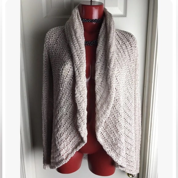 CACHE SHAWL COLLAR DRAPED OPEN FRONT CARDIGAN - BEIGE -SIZE L LARGE - Picture 1 of 11